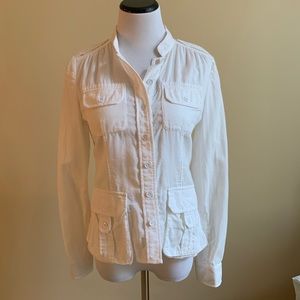 White button up top with pockets